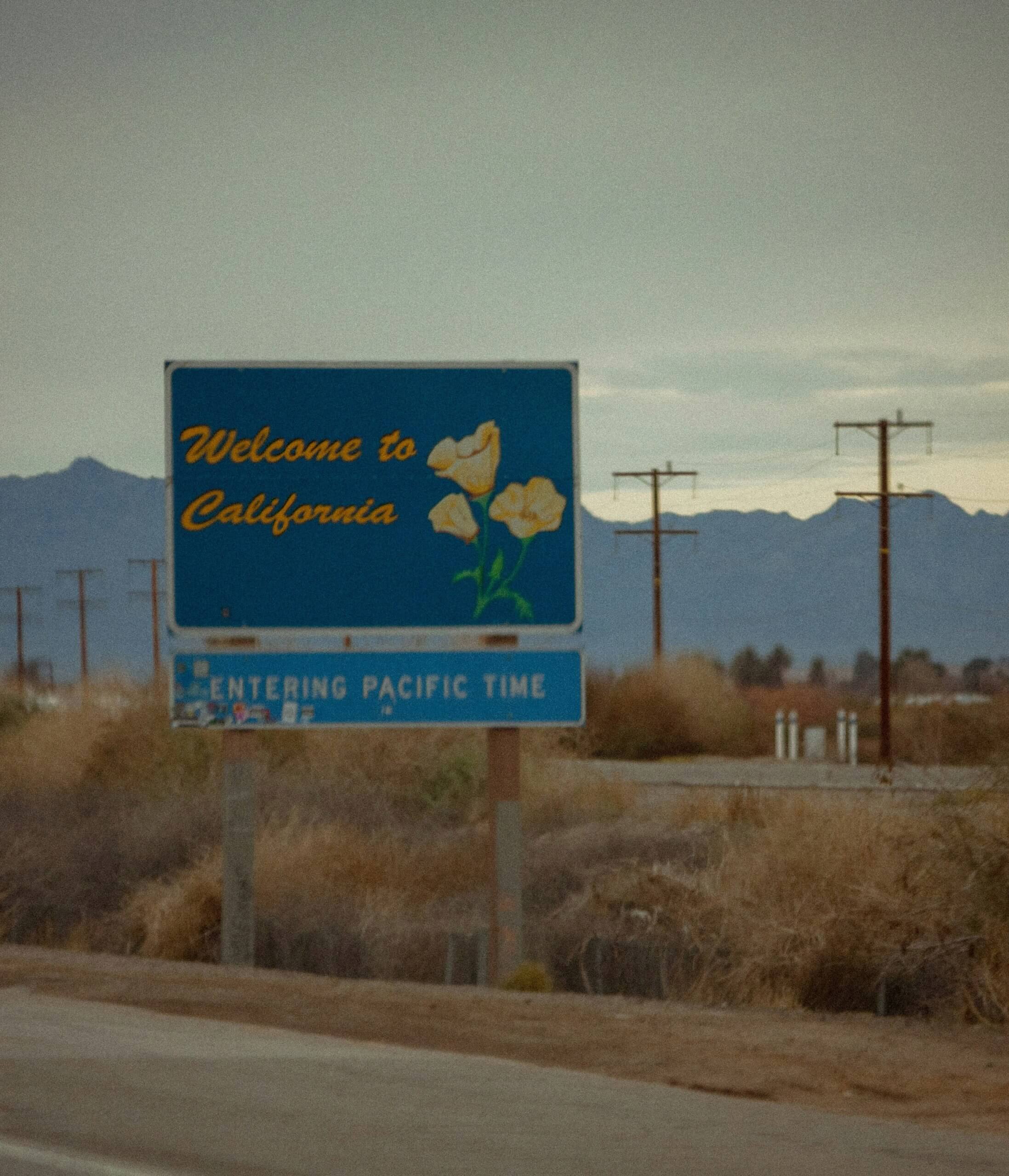 Welcome-to-California Welcome to California Sign with california poppies